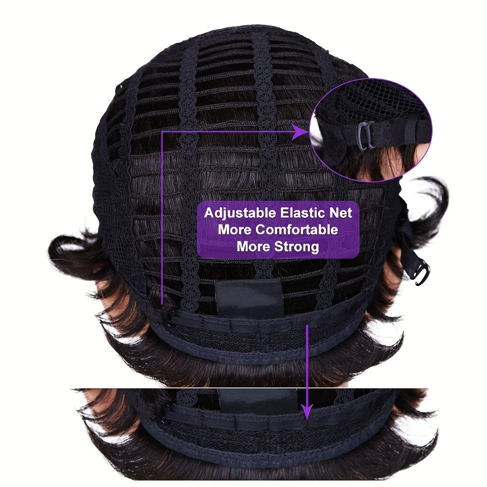 Nicelatus Black Hair Synthetic Wavy Wigs for Women Short Wavy Hair Wigs for Halloween, Christmas Party, Music Festival