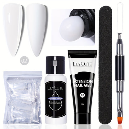 Nail Extension Gel Quick Builder White Nude Pink Crystal Acrylic UV LED Nail Construction Kit for Salon & Home Manicure 0.51oz 15g