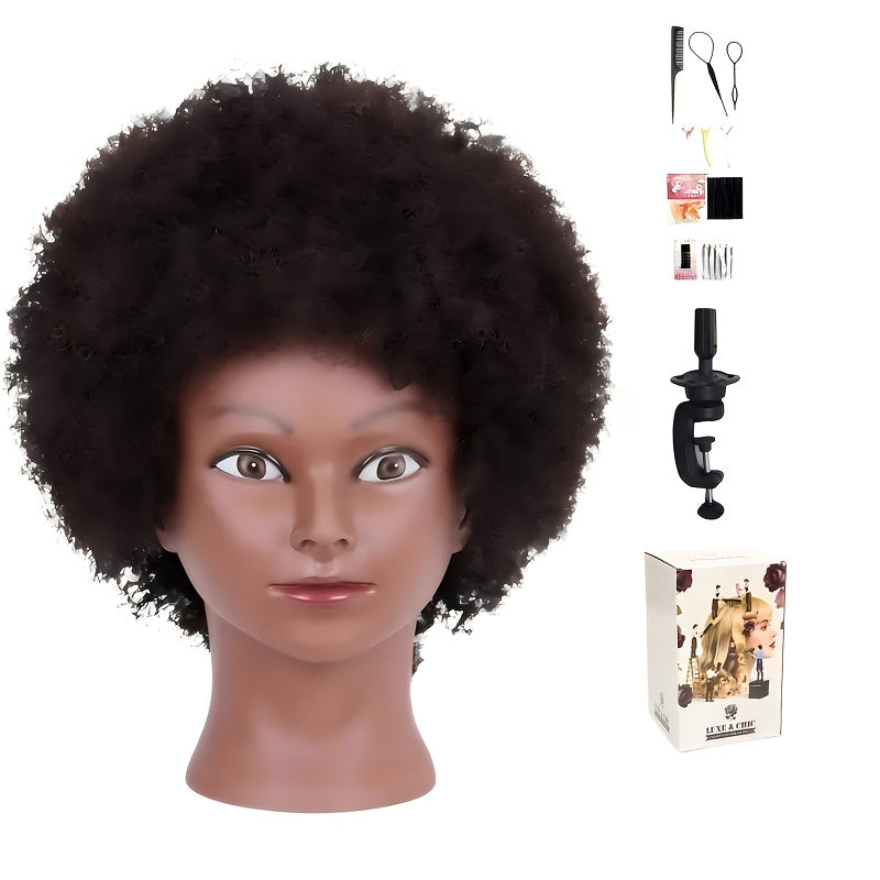 Mannequin Head Human Hair Afro Curly - Cosmetology Practice Training Head with Clamp for Hairdresser Styling Braiding Cutting