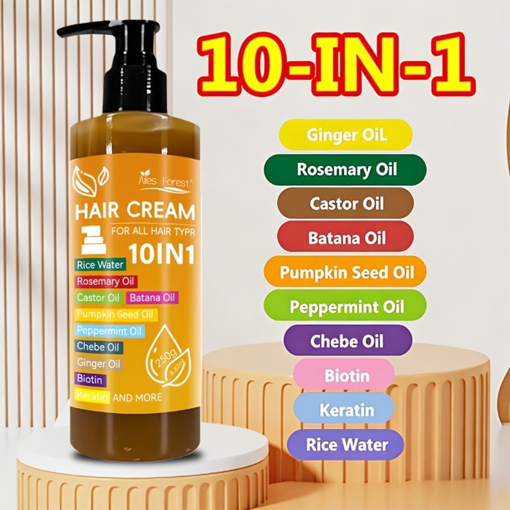 10-In-1 Hair Essence - High Permeability Hair Care Film, Containing Batana Oil, Rosemary Oil, Castor Oil, Biotin, Keratin, Ginger, Scallop Oil, Mint, Pumpkin Seeds And Rice Water, to Dry And Damaged Hair, Scalp Care, Make Hair Look Thicker