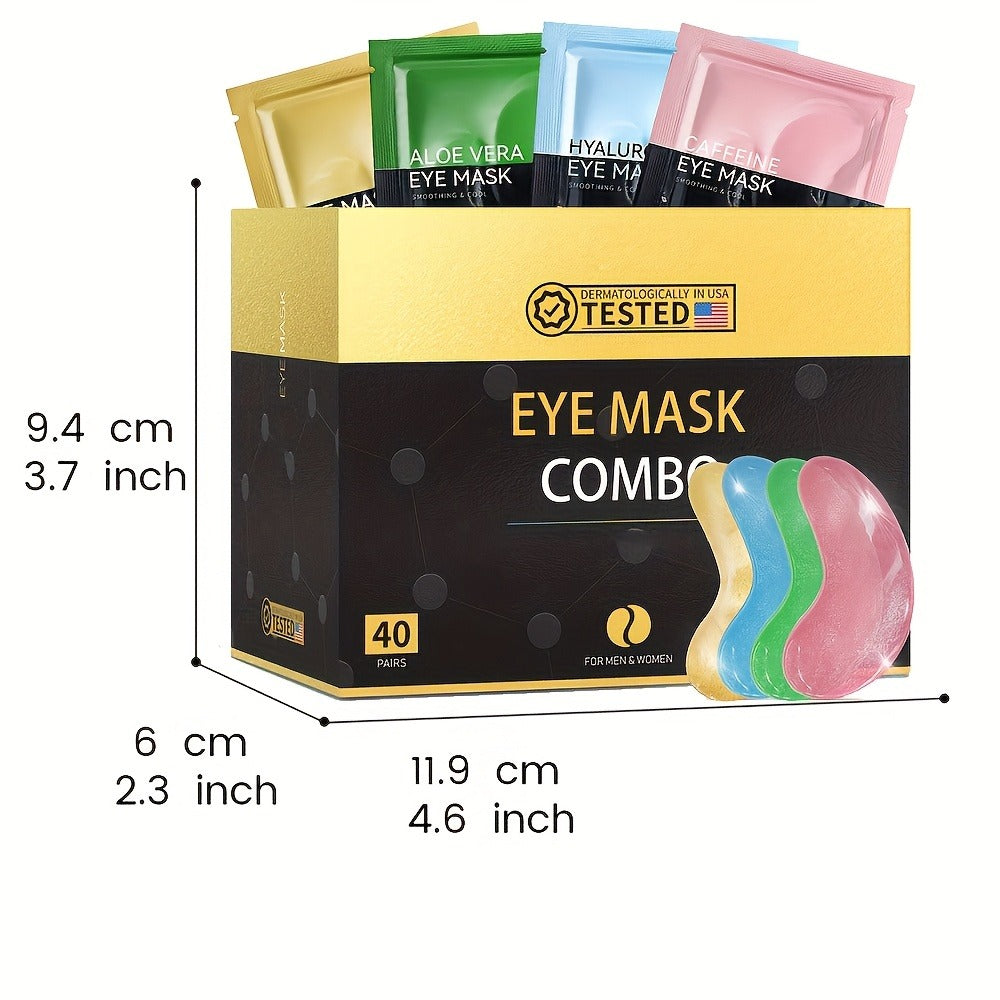 Under Eye Mask Patches 40 Pairs Collagen Caffeine Aloe Vera 4 Types Eye SPA Multi-Color Moisturizing Daily Eye Care Gift Set for Women All Skin Types