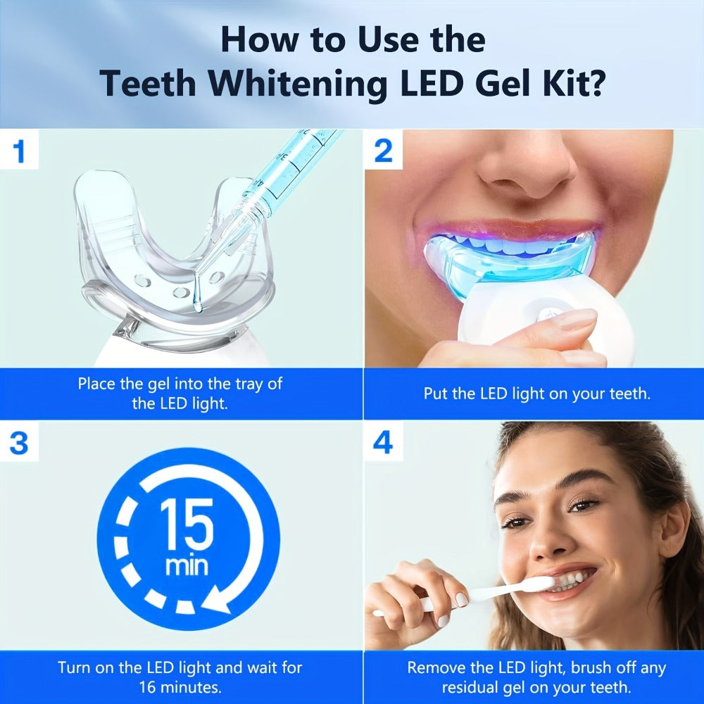 Fairywill 6 X 0.1oz Carbamide Peroxide Gel LED Teeth Whitening Kit, Fast And Gentle Teeth Whitening with Tray Case for Sensitive Teeth, Easy to Use