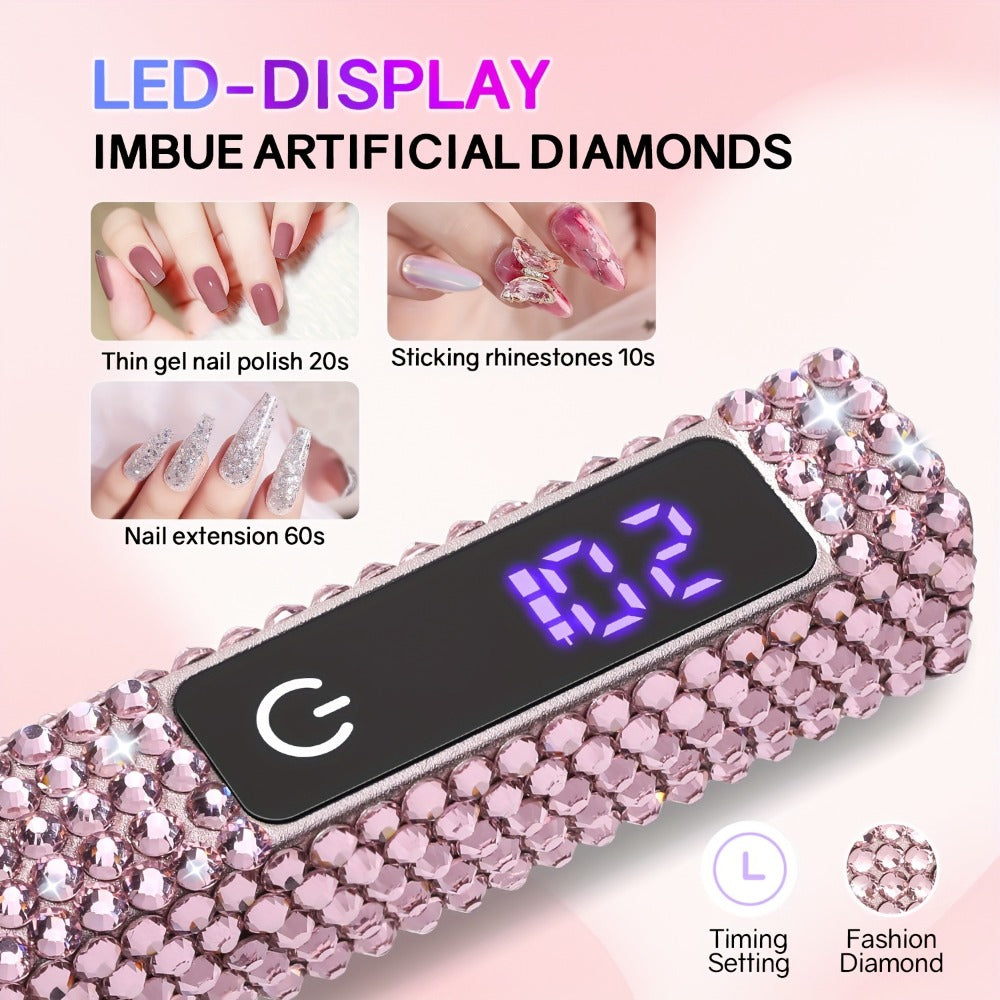 LCD Screen Handheld Nail Lamp 8X Fast Curing LED Light Visual Timer Touch Screen Gel Nail Lamp Cordless Nail Dryer, Suitable for Home Salon