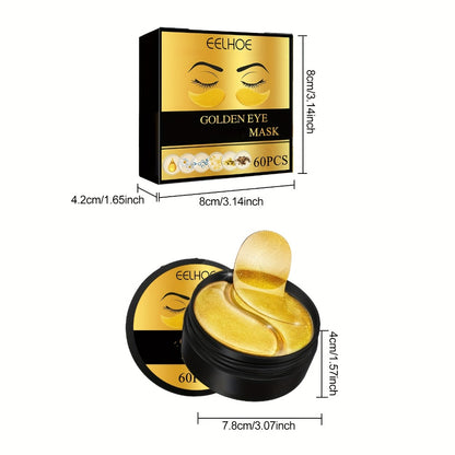 Golden Eye Mask 120pcs (2 Boxes) - Hyaluronic Acid, Collagen & Glycerin Deep Moisturizing Under-Eye Patches for Dark Circles, Puffiness & Fine Lines