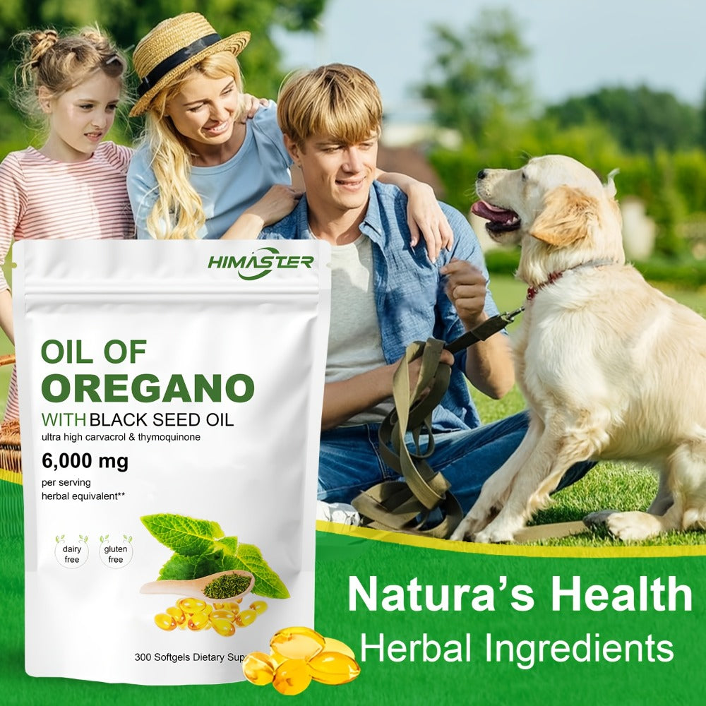 Himaster Oil of Oregano Softgels Per Serving, 300 Count 2 in 1 Formulated with Black Seed Plant Base