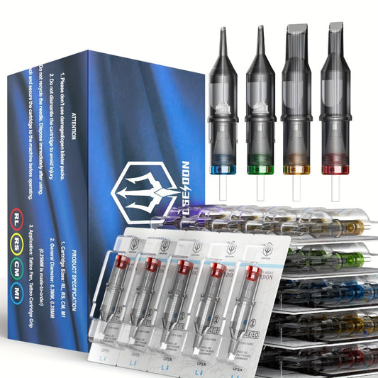 Round Liner Tattoo Cartridge Needles 50pcs Assorted Mix - #10 Bugpin & #12 Standard 3RL 5RL 7RL 9RL 11RL Disposable Membrane Safety Long Taper for Tattoo PMU V2