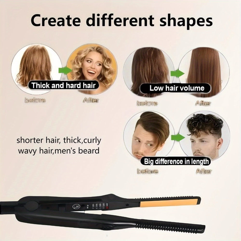 2-In-1 Hair Straightener, Ceramic Curling Iron with Adjustable Temperature, Portable Hair Straightener for Short Hair And Beard, Ultra-Fine Styling Tool
