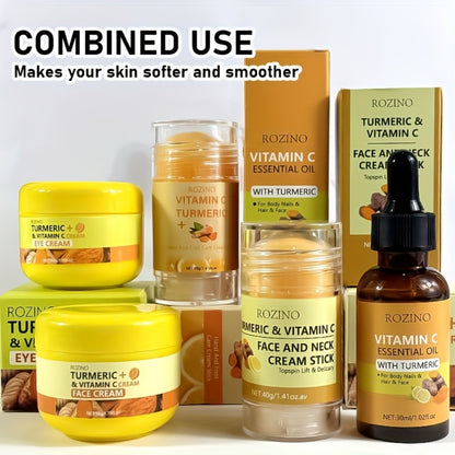 Turmeric & Vitamin C Skincare Set 5pcs - Hydrating Brightening Moisturizing Cream for Face Hand & Foot Care Instant Hydration Plumping Softening Smoothing