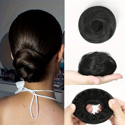 Magic Bun Hair Piece for Women Instant Updo High Ponytail Chignon Synthetic Fiber with Headband Hair Clips 4 Inch 6 Colors Wedding Party Formal Elegant Easy to Use