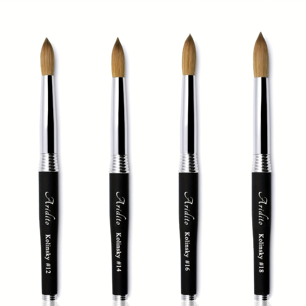 Aridito 100% Pure Kolinsky Round Head Acrylic Nail Art Brush with Black Metal Handle for Professional Manicure And Home Salon (#12 #14 #16 #18)