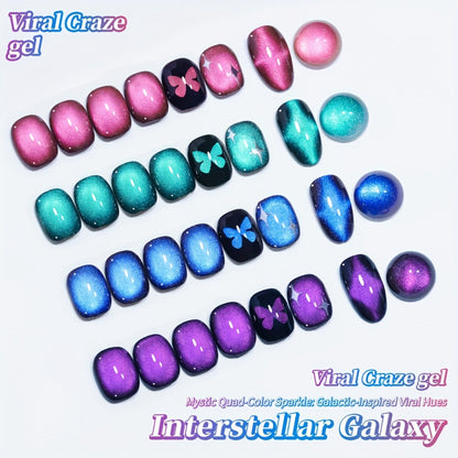 Cat Eye Gel Polish 4-Color Set - Interstellar Galaxy Series Magnetic Nail Polish with Dazzling Shiny Luster, Strong & Non-Damaging UV Gel for Salon Nail Art