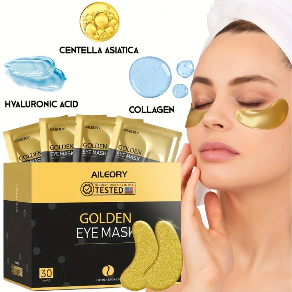 Under Eye Patches Collagen Gold Eye Masks 30 Pairs Hydrating Nourishing Hyaluronic Acid Reduce Dark Circles Puffiness Fine Lines Eye Care for All Skin Types Home Spa Gift Box 1 Month Supply