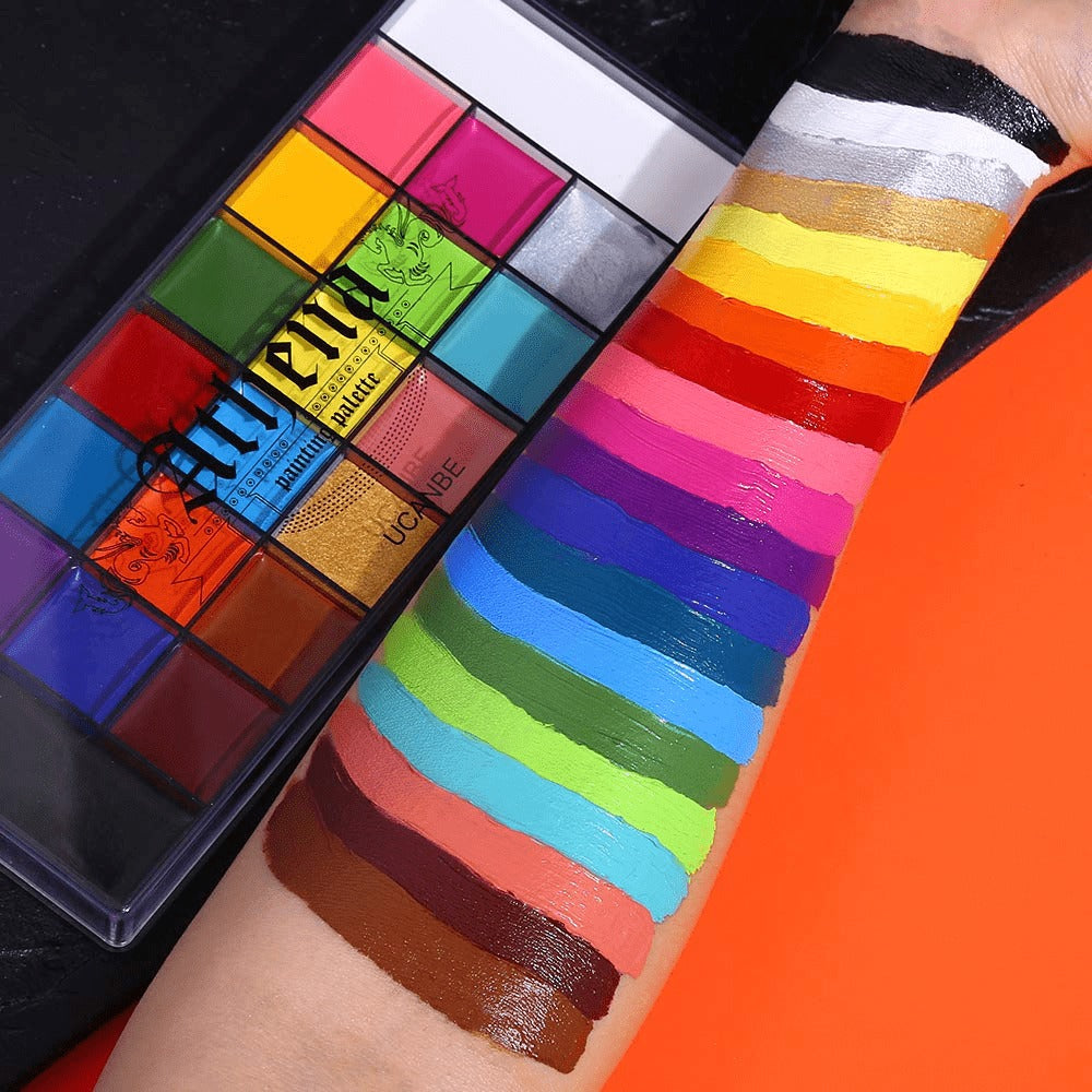 Face Body Paint Palette 20 Colors Oil-Based - Halloween SFX Makeup Kit Black White Flash Tattoo Cosplay Festival Stage Artist Full Size 168g