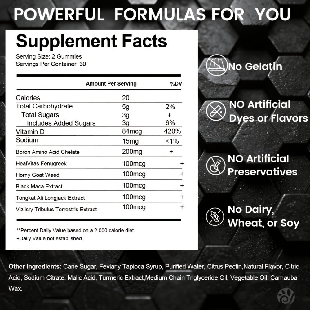 Vigor Gummies, for Male Booster, Vigor Long Gummies, Male Potence - Blue Chew for Men, Fast Acting Supplement for Men+Drive, ROCK Wood Supplement, Size, with Zinc, Shila Maca, Rock Hard, Blueberry Flavor-60 Gummies