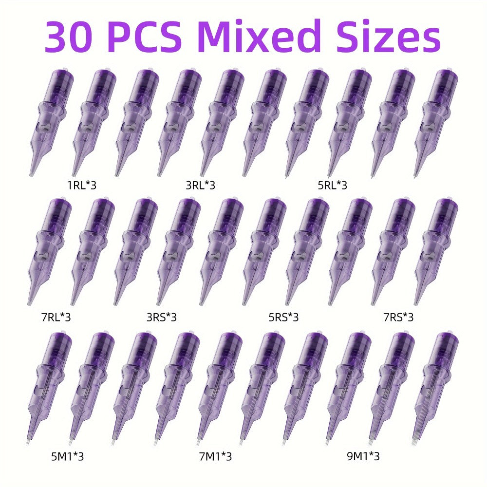 Tuffking Offers Tattoo Cartridge Needles in Packs of 10, 20, 30, 40, Or 50, Featuring Various Sizes. These Purple Liner Needles Are Suitable for Both Professional Tattoo Artists And Novices, Including Standard Round Liners Like RL, RS, RM, And M1
