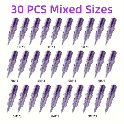 Tattoo Cartridge Needles Purple RL RS RM M1 Mixed Sizes - Tuffking Professional Disposable Liner Shader Magnum Needles for Tattoo Artists & Beginners 30 50pcs