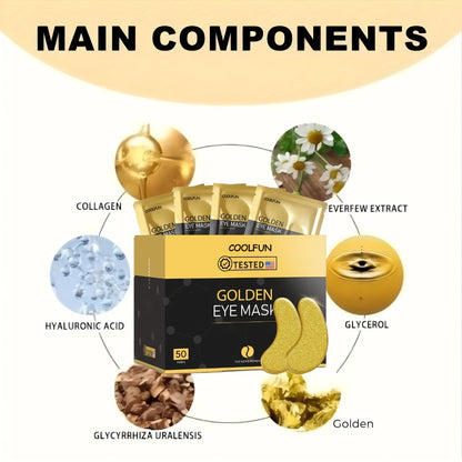 24K Gold Under Eye Patches 50 Pairs Collagen Hyaluronic Acid & Glycerin — Luxury Crystal Eye Mask for Dark Circles, Puffiness & Fine Lines | Brightening Firming Hydrating | Hypoallergenic Men & Women