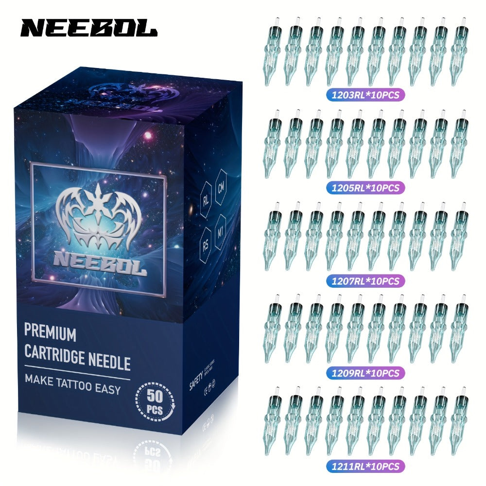20/50pcs Neebol Tattoo Cartridge Needles Standard Bugpin Round Liner Curved/Round Magnum #10 #12 - Assorted Disposable Tattoo Needle Mixed 03 05 07 09 11 - Tattoo Supplies for Beginners And Artists, Body Art Makeup Gift