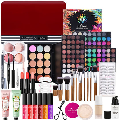 Makeup Set with Eyeshadow Palette, Makeup Brushes & Lip Color — POPFEEL Professional Multi-Shade Kit for Full Face Looks, Perfect Valentine's Day & Mother's Day Gift for Beauty Lovers