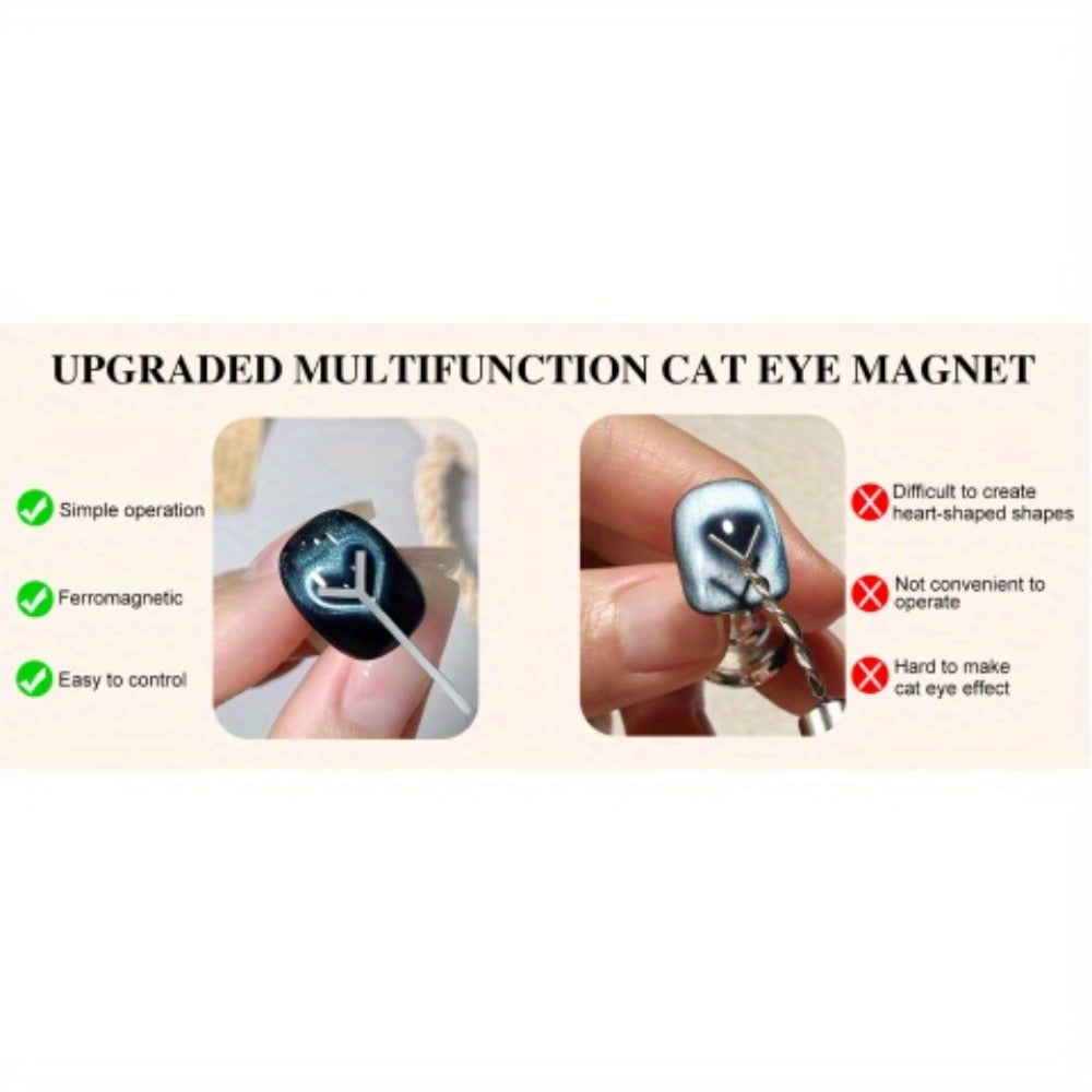 4in 1 Cat Eye Magnet for Nails, Y-Shaped Double Head Cat Eye Gel Nail Polish Magnet, Portable Professional Nail Magnet Stick with Heart Shaped Cat Eye Magnet Tool for Cat Eye Gel Nail Polish, Suitable for Personal DIY, Nail Studio or Nail