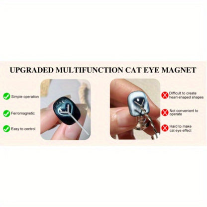 Cat Eye Nail Magnet Stick 4-in-1 Y-Shaped Double Head - Heart & Multi-Pattern Magnetic Tool for Cat Eye Gel Polish, Portable Professional Nail Art Magnet for Salon & DIY