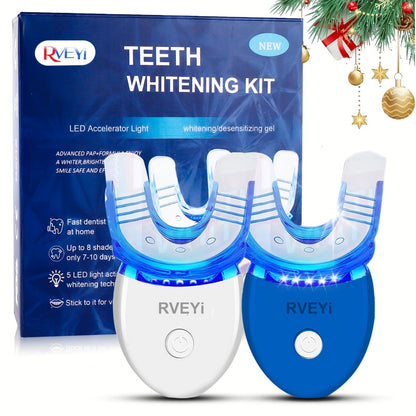LED Teeth Whitening Kit with 5 Whitening Gel Enamel Safe Professional Home Teeth Whitening Light Tray Set Gift for Women Men Parents Girlfriend Boyfriend White Blue