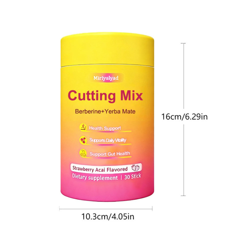 30 Strawberry Acai Flavored Sticks • Vegan Cutting Mix Dietary Supplement with Berberine And Yerba Mate • Natural Support • Gluten-Free • Dairy-Free • Perfect Family Gift