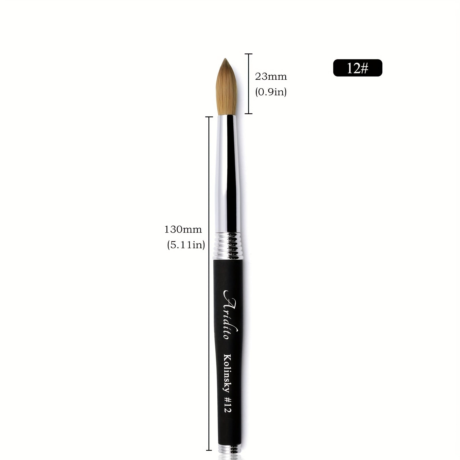 Aridito 100% Pure Kolinsky Round Head Acrylic Nail Art Brush with Black Metal Handle for Professional Manicure And Home Salon (#12 #14 #16 #18)