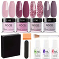 NOCIS Dip Powder Nail Kit Starter, 4 Colors Nude Pinkish Glitters Acrylic Dipping Powder System Liquid Set with Base/Top Coat Activator for French Nail Art Manicure Salon All-in-One Beginner Extension Kit