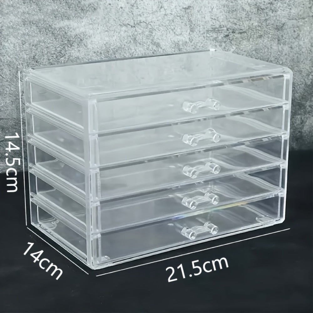 Elegant 3/5-Tier Clear Acrylic Cosmetic Organizer with Drawers - Dustproof Storage for Lipstick, Foundation, Brushes & Beauty Essentials - Perfect for Vanity, Bathroom & Office, Beauty Storage