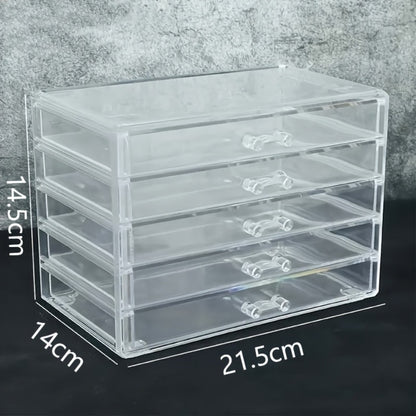 Clear Acrylic Makeup Organizer 5-Tier with Drawers Dustproof Cosmetic Storage for Lipstick Foundation Brushes Vanity Bathroom Office No Installation Required