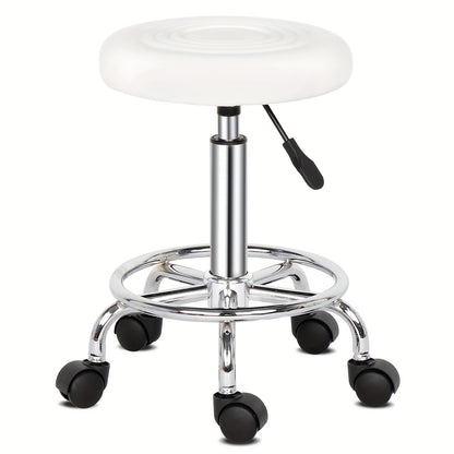 360° Swivel Bar Stool with Footrest – Adjustable Height Round Counter Stool Chrome Base White Black