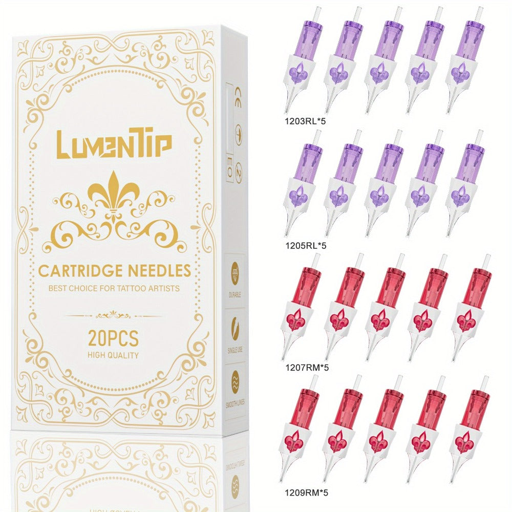 50/20pcs LumenTip Tattoo Cartridge Needles, Disposable Mixed Sizes #12 RL/RS/RM/M1, Round Liner, Round Shader, Curved Magnum, For Tattoo Machines, Tattoo Supplies, Gift For Professional Tattoo Artists And Beginners