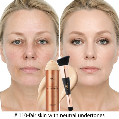 Liquid Foundation Spray with Brush 2PCS Matte Finish Panthenol & Hyaluronic Acid for Sensitive Dry Mature Skin Non-Sticky Natural Flawless Coverage Women