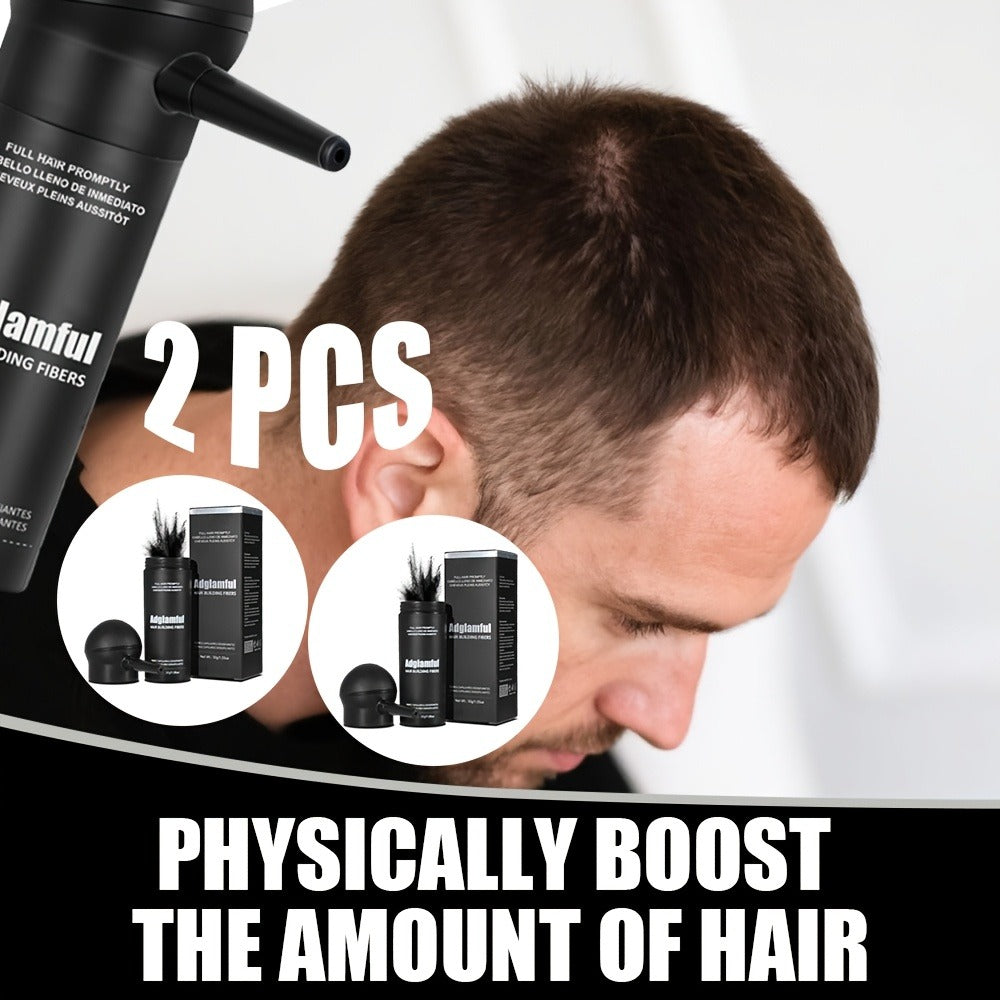 Hair Volumizing Fibers 2-in-1 Kit 30g x 2pcs - Adglamful Instant Volume for Sparse Hair, Fills Part Lines & Hairlines, Men & Women, Black & Dark Brown