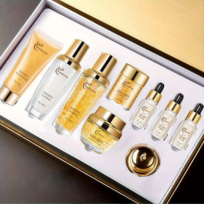 Collagen Skincare Set 9pcs Korean Facial Serum Moisturizer Cream Hyaluronic Acid Firming Hydrating Luxury Gift Box for All Skin Types