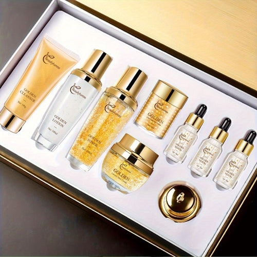 Collagen Skincare Set 9pcs Korean Facial Serum Moisturizer Cream Hyaluronic Acid Firming Hydrating Luxury Gift Box for All Skin Types