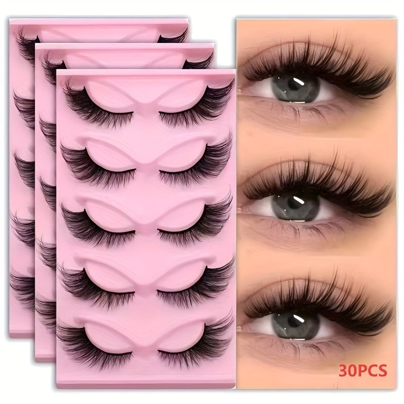 30pcs Long Cat Eye Lashes - Festive Gift Wispy, Lengthened, Voluminous, And Striking False Eyelashes for a Seductive Appearance - Reusable Strip Lashes for Stunning Eye Makeup