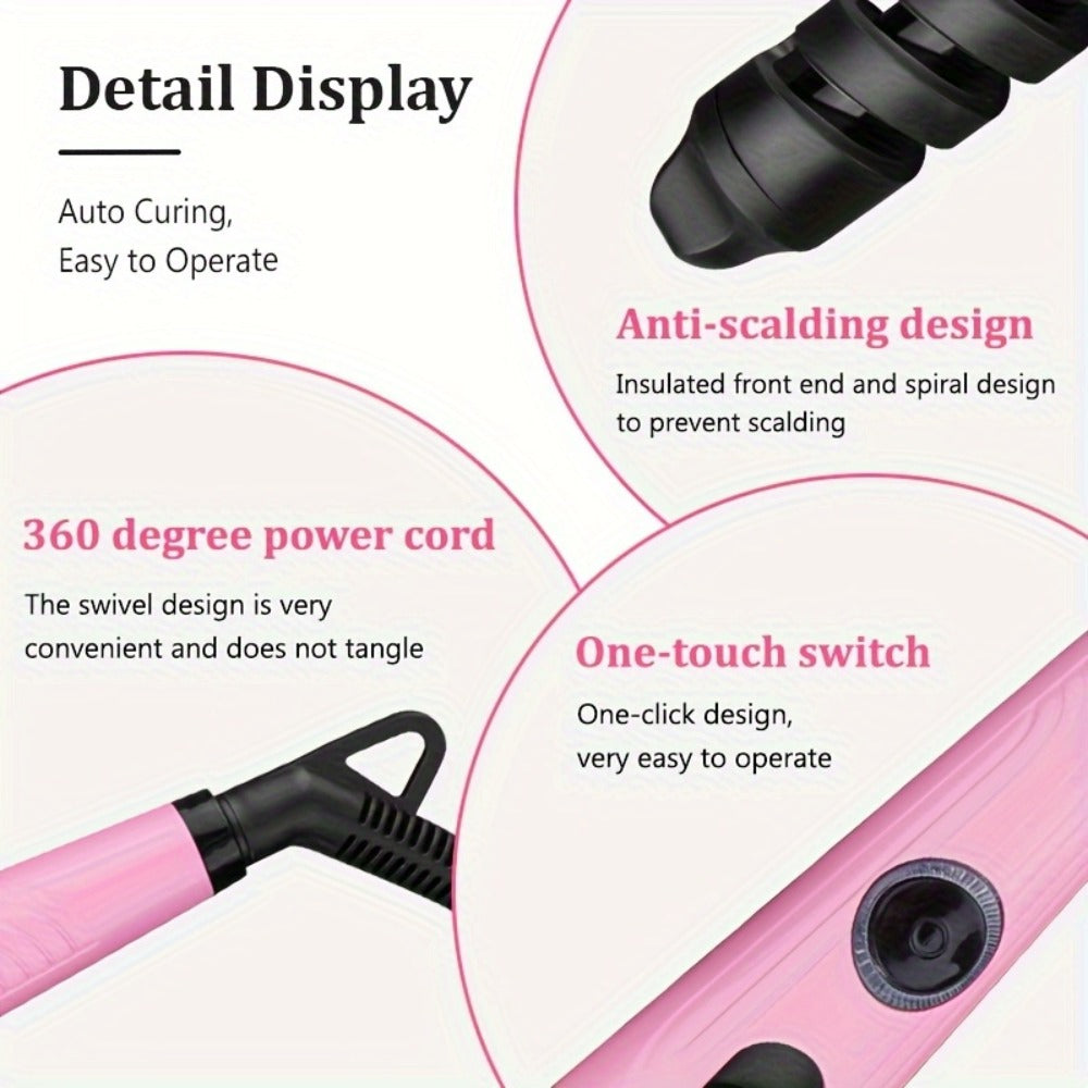 Professional Automatic Spiral Curling Iron, Ceramic Automatic Curling Iron, Anti-Tangle And Easy to Operate, Hair Styling, Hair Tools, Birthday Christmas Gift (Includes: 1 Comb And 2 Hair Clips)