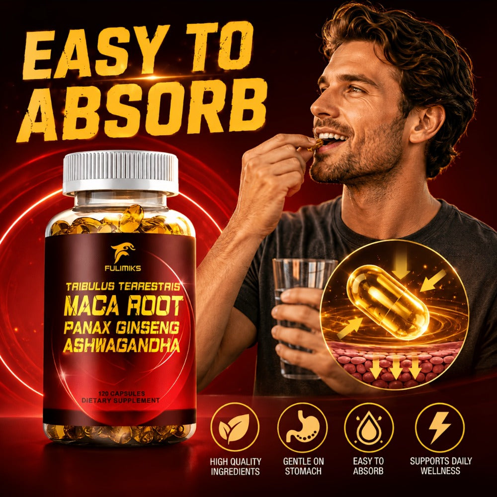 Men'S Supplements Capsules, with Tribulus Terrestris, Maca Root, Panax Ginseng, Ashwagandha, Support Vitality, Immune, for Daily Wellness, Packaging May Vary