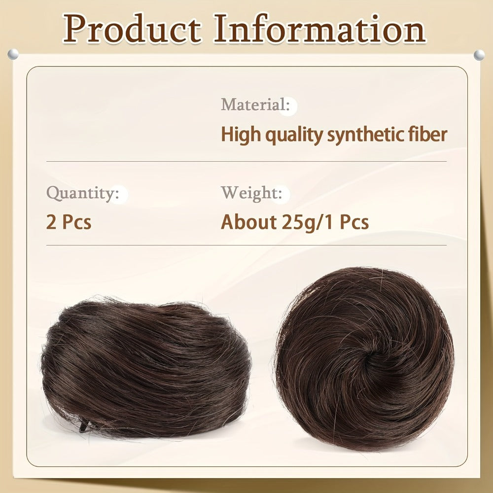 Clip In Hair Bun Extensions Mini Donut Bun with Cat Ears Messy Bun Claw Clip Hairpiece Synthetic Fiber Instant Updo Women Girls Multiple Colors 2 Pcs Set