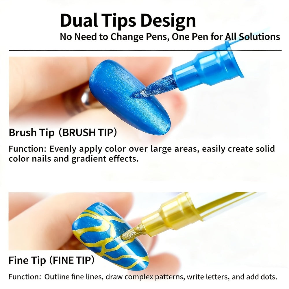 10 Colors 3D Nail Art Pens DIY Set, Double Ended Metallic Nail Marker Pens Graffiti Dotting Drawing Painting Liner Pen, Quick-Drying Acrylic Paint Pen for Home Salon Quickly Dry Nail Art