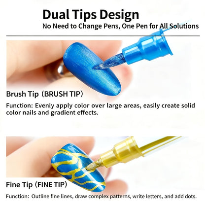 3D Nail Art Pens 10 Colors Double Ended Metallic Acrylic Paint Pen Set - Quick Dry Graffiti Dotting Drawing Liner Nail Marker for Salon & DIY Home
