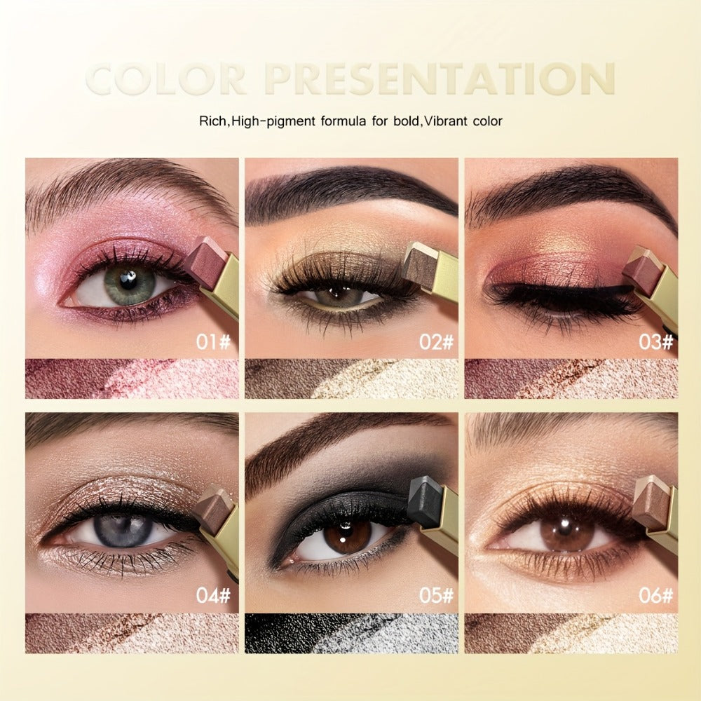 Glitter Eyeshadow Stick Pencil Set 6pcs — Double Color Gradient Shimmer Metallic Eye Shadow Pen, Waterproof 2-in-1 Two Tone Lazy Eye Makeup Tool for Women