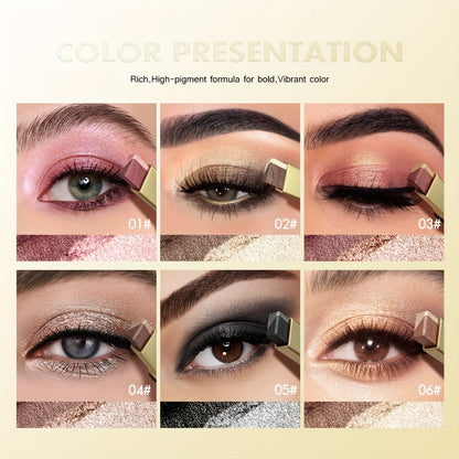 Glitter Eyeshadow Stick Pencil Set 6pcs — Double Color Gradient Shimmer Metallic Eye Shadow Pen, Waterproof 2-in-1 Two Tone Lazy Eye Makeup Tool for Women