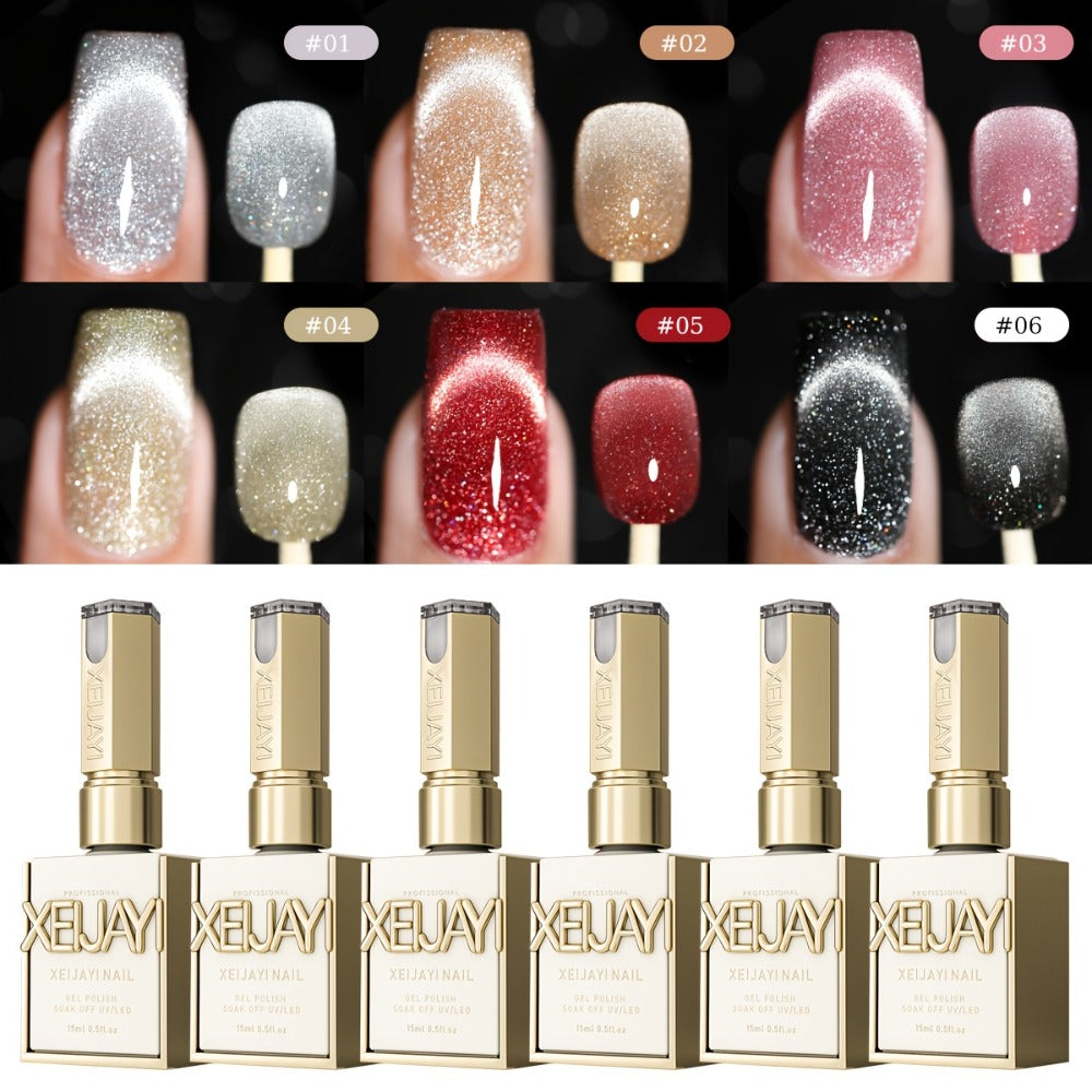 Cat Eye Nail Trends 2025 Holographic Nail Art 6Colors Set 0.51oz Reflective Cat'S Eye Magnetic Nail Gel Soaking LED Gel Salon Female Nail Art Tools Fashion Nail Gel