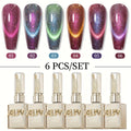Cat Eye Nail Polish Set 6Colors 0.51oz Reflective Cat'S Eye Nail Gel Soaking LED Gel Salon Female Nail Art Tools Fashion Holographic Nail Art