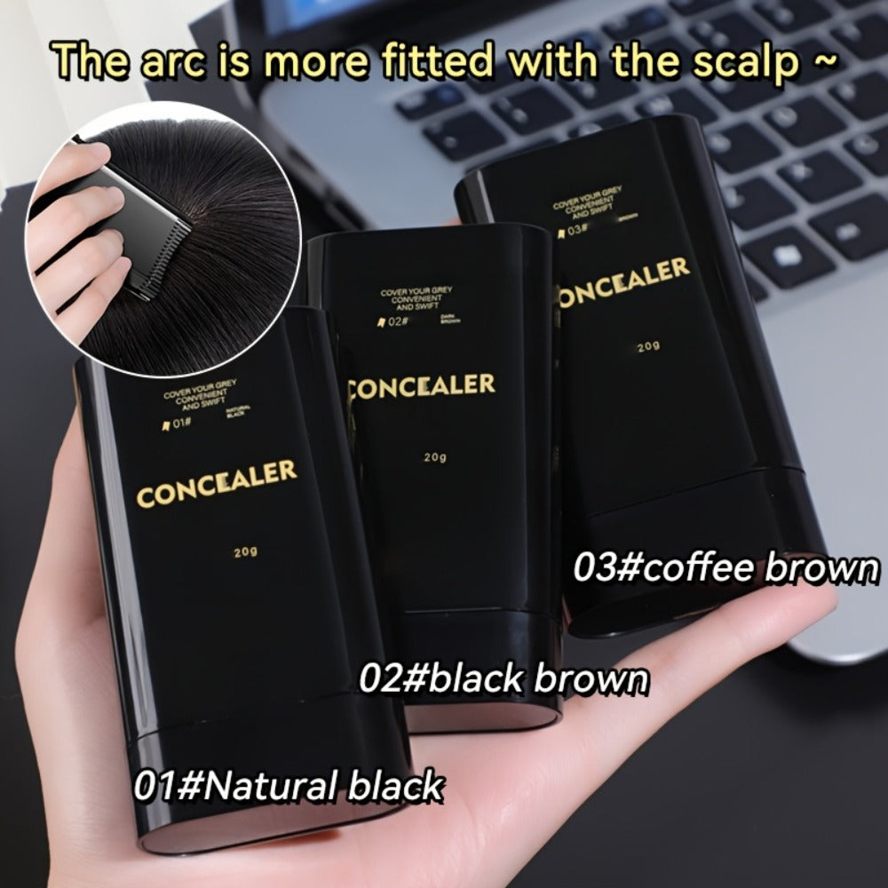 Hair Dye Stick with Built-in Comb - Waterproof Sweatproof Gray Coverage Touch-Up Stick | Easy Twist Applicator | Plant-Based Squalane | 3 Shades | On-the-Go