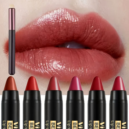 Matte Lipstick Set 6pcs Creamy Long Lasting Waterproof Non-Stick Automatic Lipstick Pen Bullet Lip Color Gift for Women