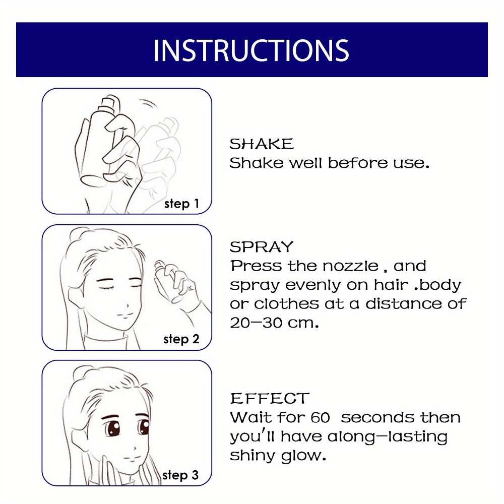 Brightening Glitter Spray Lasting Glitter Shimmer Glitter Waterproof Non-Smudgy Halloween Christmas party Nightclub Clothing Film collarbone Hair Highlighter Spray Powder